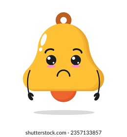 Cute sad bell character. Funny unhappy chime cartoon emoticon in flat style. bell vector illustration	