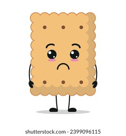 Cute sad biscuit character. Funny unhappy cookie cartoon emoticon in flat style. closet vector illustration
