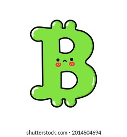 Cute sad bitcoin character. Vector hand drawn cartoon kawaii character illustration icon. Isolated on white background. Bitcoin character concept