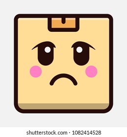 cute sad box emoticon isolated on white background. vector kawaii cartoon character design.