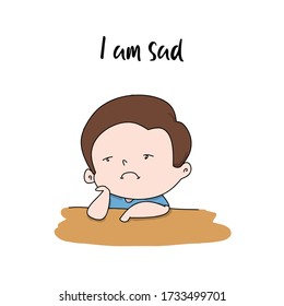 cute sad boy cartoon vector illustration