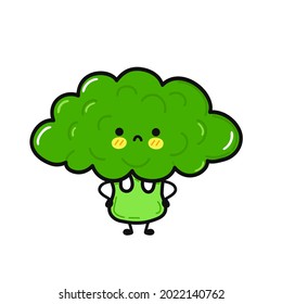 Cute sad broccoli character. Vector hand drawn cartoon kawaii character illustration icon. Isolated on white background. Broccoli character concept
