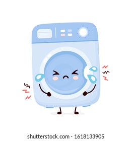 Cute sad broken washing machine. Vector flat cartoon character illustration icon design.Isolated on white background. Washing machine character concept