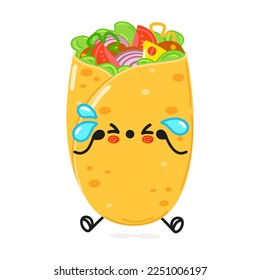 Cute sad burrito character. Vector hand drawn cartoon kawaii character illustration icon. Isolated on white background. Sad cute burrito character concept