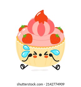 Cute sad cake character. Vector hand drawn cartoon kawaii character illustration icon.Isolated on white background. Sad cake character emoji,child,face,adorable,kids,corn,food,eat,cartoon, doodle