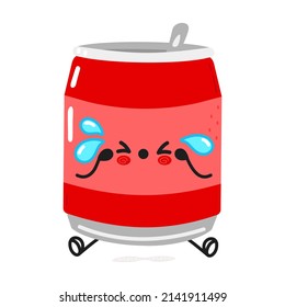 Cute sad can of soda character. Vector hand drawn cartoon kawaii character illustration icon. Isolated white background. Sad can of soda character emoji,child,face,adorable,kids,corn,food,eat,cartoon