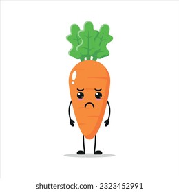 Carácter de zanahoria triste. Divertido e infeliz emoticono de dibujos animados de zanahoria en estilo plano. ilustración vectorial de emoji vegetal
