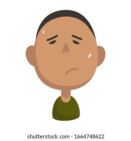 Cute sad cartoon black children portraits. African American boy isolated vector illustration. Afro character vector.