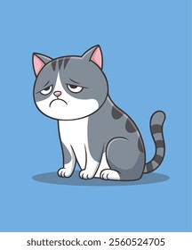 Cute Sad Cat Sitting Cartoon Icon Illustration, Animal Nature Icon Concept Isolated.