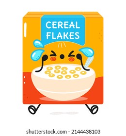 Cute sad cereal flakes character. Vector hand drawn cartoon kawaii character illustration icon.Isolated on white background. Sad cereal flakes character emoji,child,face,adorable,kids,corn,food,eat