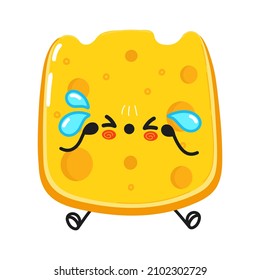 Cute sad cheese character. Vector hand drawn cartoon kawaii character illustration icon. Isolated white background. Sad cheese character concept