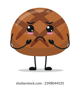 Cute sad chocolate character. Funny unhappy sweet cartoon emoticon in flat style. closet vector illustration