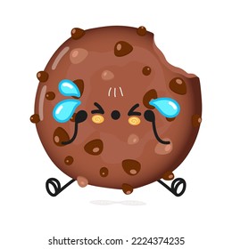 Cute sad chocolate cookies character. Vector hand drawn cartoon kawaii character illustration icon. Isolated on white background. Sad chocolate cookies character concept