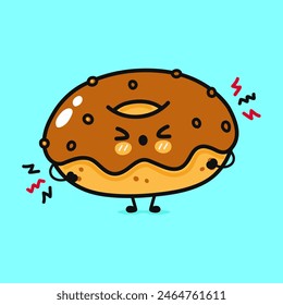 Cute sad chocolate Donut character. Vector hand drawn cartoon kawaii character illustration icon. Isolated blue background. Angry cute chocolate Donut character