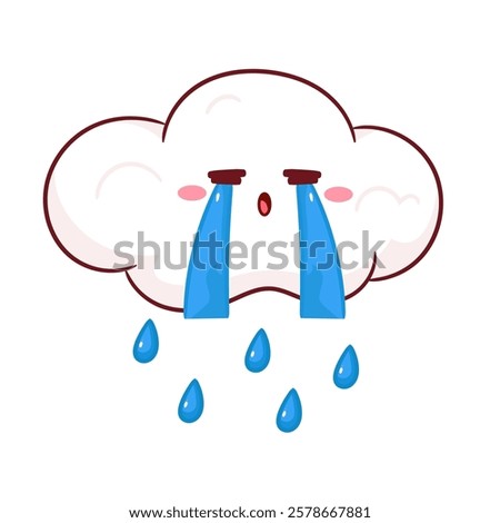 Cute sad cloud raining cartoon character. Weather Concept design. Kawaii object vector icon mascot illustration.