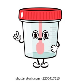 Cute sad container for analysis urine feces character. Vector hand drawn cartoon kawaii character illustration icon. Isolated on white background. Angry cute container for analysis character concept