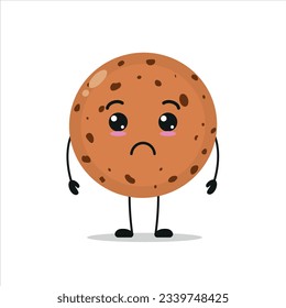 Cute sad cookie character. Funny unhappy biscuit cartoon emoticon in flat style. bakery emoji vector illustration