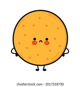 Cute sad cookies character. Vector hand drawn cartoon kawaii character illustration icon. Isolated on white background. Сookies character concept