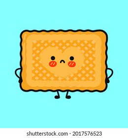 Cute sad cookies character. Vector hand drawn cartoon kawaii character illustration icon. Isolated on blue background. Cookies character concept