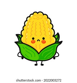 Cute sad corn character. Vector hand drawn cartoon kawaii character illustration icon. Isolated on white background. Сorn character concept