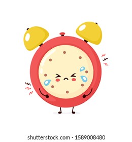 Cute sad cry alarm time clock. Vector flat cartoon character illustration icon design.Isolated on white background. Alarm time clock character concept
