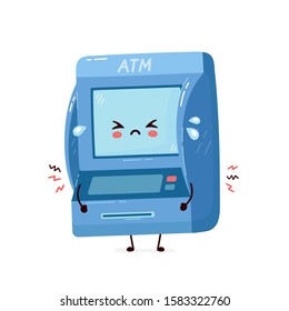 Cute sad cry ATM. Vector flat cartoon character illustration.Isolated on white background. Automated teller machine, ATM character concept