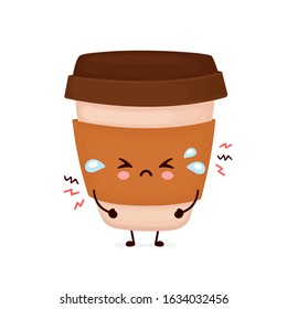 Cute sad cry coffee paper cup. Vector flat cartoon character illustration icon design.Isolated on white background. Coffee to go, take away concept
