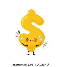 Un triste personaje de signo del dólar. Icono de ilustración de caricaturas planas vectoriales. Aislado sobre fondo blanco. Concepto de signo de dinero,dólar