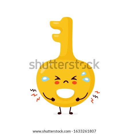 Cute sad cry gold key. Vector flat cartoon character illustration icon design.Isolated on white background. Key character concept