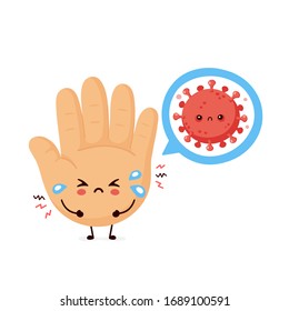 Schrei traurig menschliche Handfläche mit Virus. Vektorillustration-Cartoon-Zeichentricksymbol-Design.Einzeln auf weißem Hintergrund