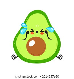 Cute sad and crying avocado  character. Vector hand drawn cartoon kawaii character illustration icon. Isolated on white background. Avocadocharacter concept