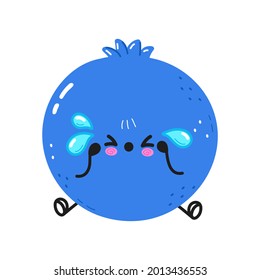 Cute sad and crying blueberry  character. Vector hand drawn cartoon kawaii character illustration icon. Isolated on white background. Blueberry character concept