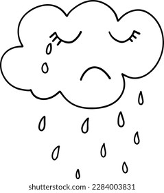 Cute sad crying cloud cartoon emotion expression outline icon. Vector illustration