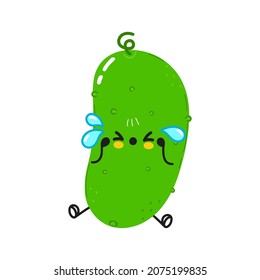 Cute sad and crying cucumber character. Vector hand drawn cartoon kawaii character illustration icon. Isolated on white background. Сucumber character concept