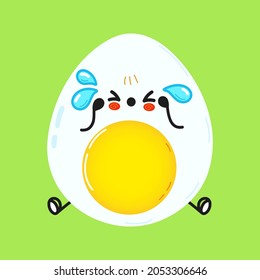 Cute sad and crying egg character. Vector hand drawn cartoon kawaii character illustration icon. Isolated on white background. Egg character concept