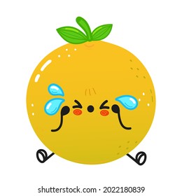 Cute sad and crying grapefruit character. Vector hand drawn cartoon kawaii character illustration icon. Isolated on white background. Grapefruit character concept