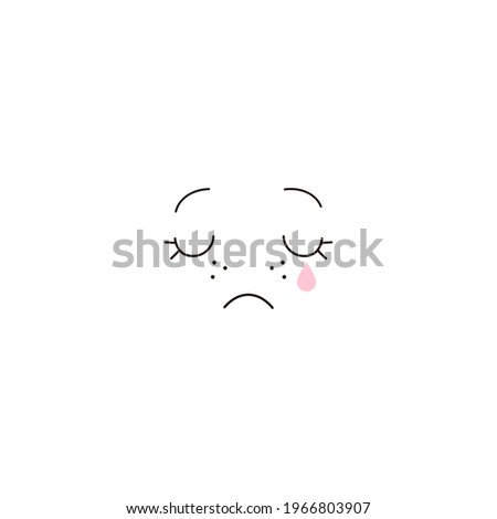 Cute sad crying kawaii face expression clipart isolated on white. Funny facial illustration. Simple minimalistic cartoon character graphic design