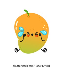 Cute sad and crying mango character. Vector hand drawn cartoon kawaii character illustration icon. Isolated on white background. Mango character concept