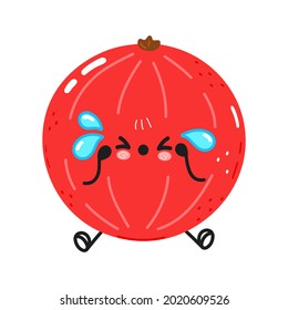 Cute sad and crying Red Ribes character. Vector hand drawn cartoon kawaii character illustration icon. Isolated on white background. Red Ribes character concept