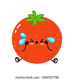 Cute sad and crying tomato character. Vector hand drawn cartoon kawaii character illustration icon. Isolated on white background. Tomato character concept