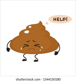 Cute sad, dull, sick feed character. Vector illustration. For logos, packaging, brochures, advertising, design. Poop, shit, character