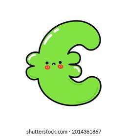 Un triste personaje de Euro. Caricatura dibujada a mano del vector icono de ilustración del personaje kawaii. Aislado sobre fondo blanco. Concepto de carácter euro