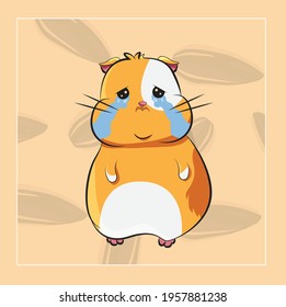 cute sad expression hamster with white orange color. vector hamster flat illustration style for flyer, sticker, card.