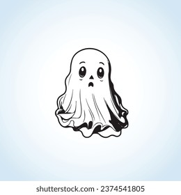 Cute sad face Halloween ghost boo vector art drawing illustration