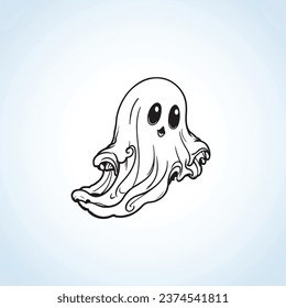 Cute sad face Halloween ghost boo vector art drawing illustration