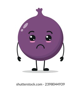 Cute sad fig character. Funny unhappy fruit cartoon emoticon in flat style. closet vector illustration