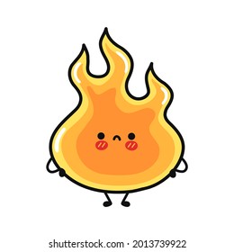 Cute sad Fire character. Vector hand drawn cartoon kawaii character illustration icon. Isolated on white background. Fire character concept