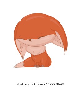 Cute sad fox isolated vector clip-art, cartoon character cute design.