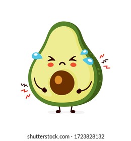 Cute sad funny avocado. Vector cartoon character illustration icon design.Isolated on white background