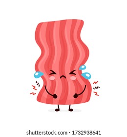 Cute sad funny bacon. Vector cartoon character illustration icon design.Isolated on white background